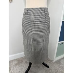 Vintage 80s/90s 100% Wool Gray Classic Houndstooth Plaid Pencil Skirt 10 Holiday